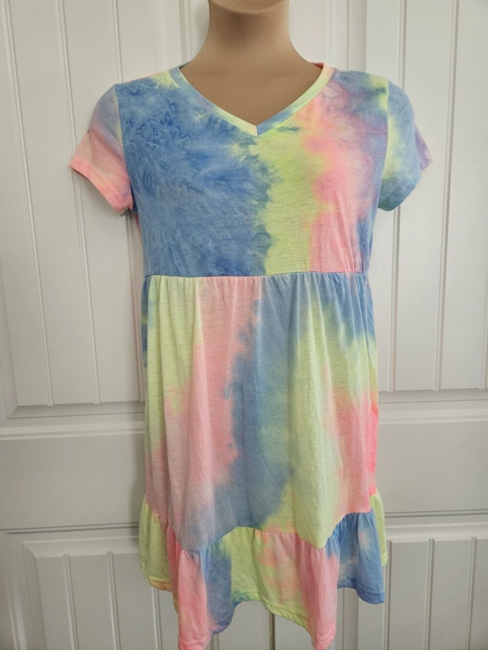 Shein Tie Dye V Neck Skater Dress Size L Brightly Colored